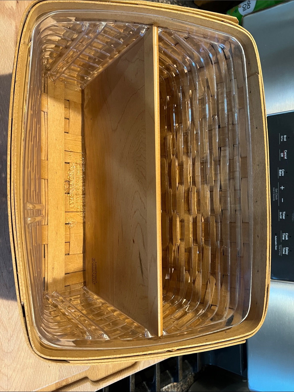 Longaberger Natural Wood and Clear Plastic Divided Basket